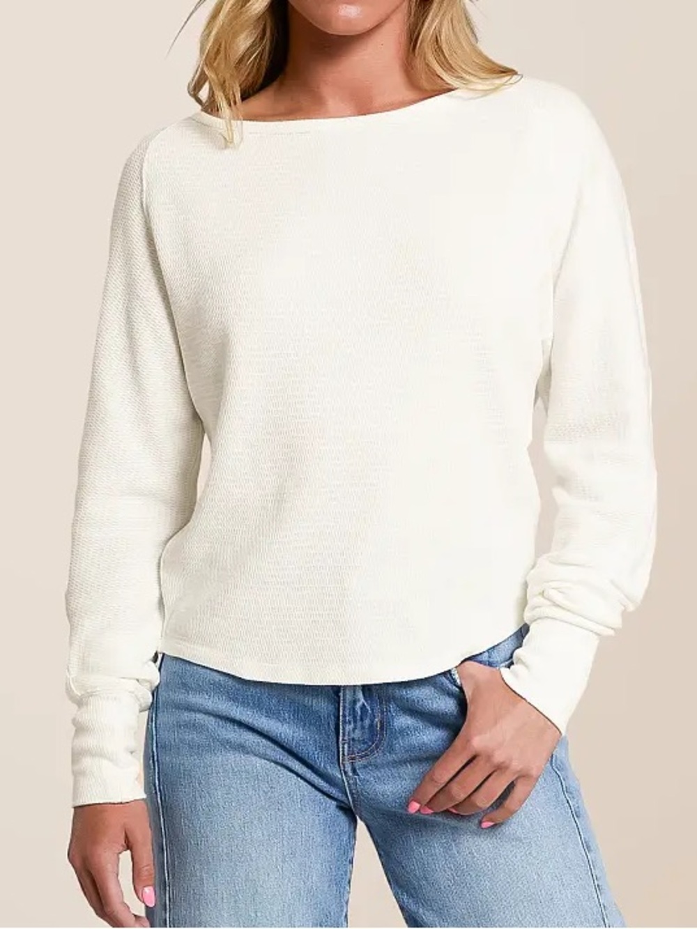 Free People We The Free Jess White Waffle Knit Thermal Long Sleeve